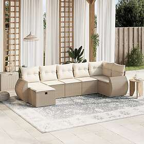 vidaXL Matgrupp för trädgården med dynor 7 delar beige konstrotting 3264124