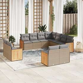 vidaXL Loungegrupp för trädgården m. dynor 11 delar beige konstrotting 3228180