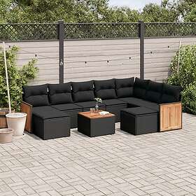 vidaXL Loungegrupp 10 delar med svarta dynor konstrotting 3228225