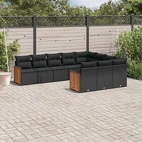 vidaXL Loungegrupp 10 delar med svarta dynor konstrotting 3228015
