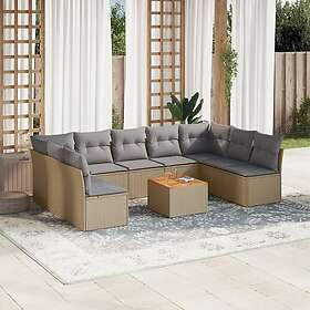 vidaXL Soffgrupp för trädgård med dynor 10 delar mixbeige konstrotting 3256122