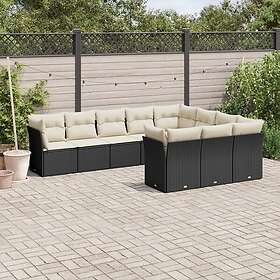 vidaXL Loungegrupp 10 delar med svarta dynor konstrotting 3250055