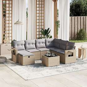 vidaXL Soffgrupp för trädgård med dynor 8 delar mixbeige konstrotting 3263845