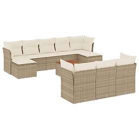 vidaXL Loungegrupp för trädgården m. dynor 11 delar beige konstrotting 3256212