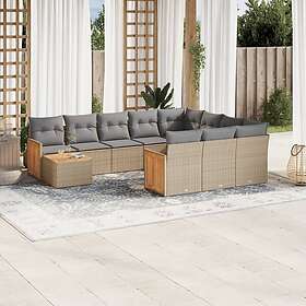 vidaXL Loungegrupp för trädgården m. dynor 11 delar beige konstrotting 3228047