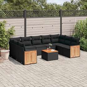 vidaXL Loungegrupp 10 delar med svarta dynor konstrotting 3227959