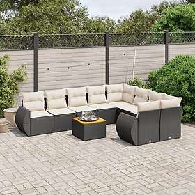 vidaXL Loungegrupp 10 delar med svarta dynor konstrotting 3225160