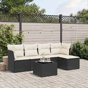 vidaXL Loungegrupp med dynor 6 delar svart konstrotting 3263142
