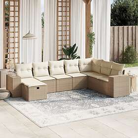 vidaXL Matgrupp för trädgården med dynor 8 delar beige konstrotting 3264514