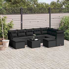 vidaXL Loungegrupp 10 delar med svarta dynor konstrotting 3218575
