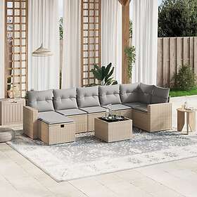 vidaXL Soffgrupp för trädgård med dynor 8 delar mixbeige konstrotting 3263515
