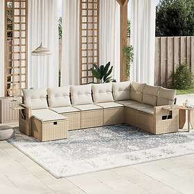 vidaXL Matgrupp för trädgården med dynor 8 delar beige konstrotting 3263894