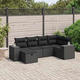 vidaXL Loungegrupp med dynor 6 delar svart konstrotting 3264411