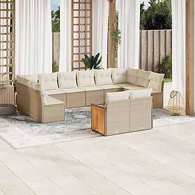 vidaXL Loungegrupp för trädgården m. dynor 11 delar beige konstrotting 3228123