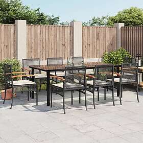 vidaXL Matgrupp för trädgården med dynor 9 delar svart konstrottning 3213609