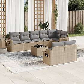 vidaXL Soffgrupp för trädgården med dynor 9 delar beige konstrotting 3220428