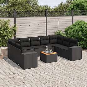 vidaXL Loungegrupp 10 delar med svarta dynor konstrotting 3225586