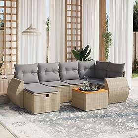 vidaXL Soffgrupp för trädgård med dynor 7 delar mixbeige konstrotting 3265063