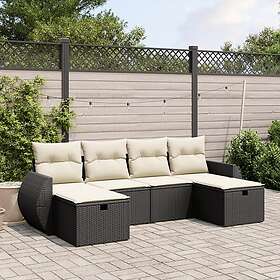 vidaXL Loungegrupp med dynor 6 delar svart konstrotting 3264162
