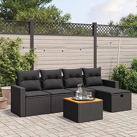 vidaXL Loungegrupp med dynor 6 delar svart konstrotting 3264828