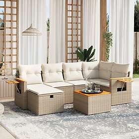 vidaXL Matgrupp för trädgården med dynor 7 delar beige konstrotting 3265524