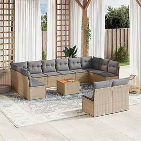 vidaXL Soffgrupp för trädgård med dynor 13 delar mixbeige konstrotting 3256227