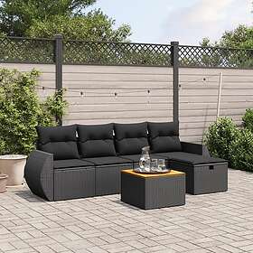 vidaXL Loungegrupp med dynor 6 delar svart konstrotting 3265052