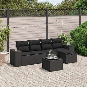 vidaXL Loungegrupp med dynor 6 delar svart konstrotting 3264401
