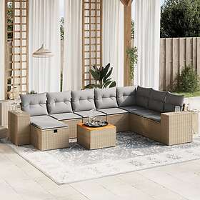 vidaXL Soffgrupp för trädgård med dynor 9 delar mixbeige konstrotting 3265210