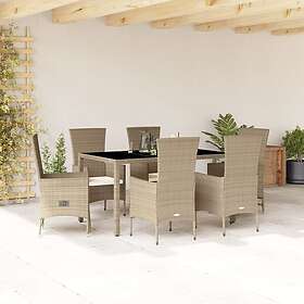 vidaXL Matgrupp för trädgården med dynor 7 delar beige konstrotting 3277578