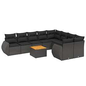 vidaXL Loungegrupp 10 delar med svarta dynor konstrotting 3225159
