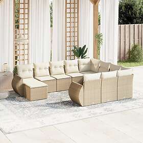 vidaXL Loungegrupp för trädgården m. dynor 11 delar beige konstrotting 3225190