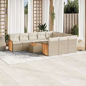 vidaXL Loungegrupp för trädgården m. dynor 11 delar beige konstrotting 3228025