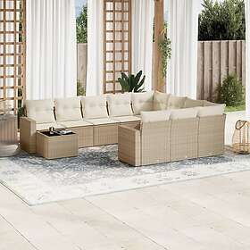 vidaXL Loungegrupp för trädgården m. dynor 11 delar beige konstrotting 3219518