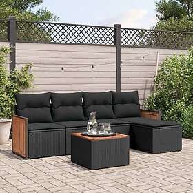 vidaXL Loungegrupp med dynor 6 delar svart konstrotting 3227602