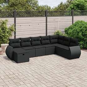 vidaXL Loungegrupp för trädgården med dynor 8 delar svart konstrotting 3264201