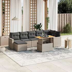 vidaXL Loungegrupp för trädgården med dynor 8 delar grå konstrotting 3264735