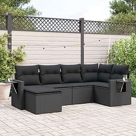 vidaXL Loungegrupp med dynor 6 delar svart konstrotting 3220454