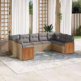 vidaXL Soffgrupp för trädgården med dynor 9 delar beige konstrotting 3227956