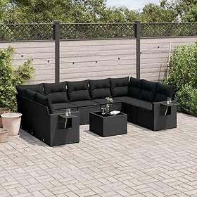 vidaXL Loungegrupp 10 delar med svarta dynor konstrotting 3220604