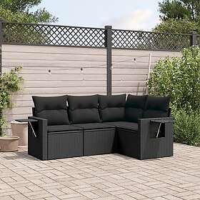 vidaXL Soffgrupp för trädgård med dynor 4 delar svart konstrotting 3220104