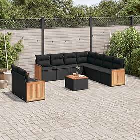 vidaXL Loungegrupp 10 delar med svarta dynor konstrotting 3227784