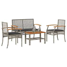 vidaXL Loungegrupp med dynor 4 delar konstrotting grå 366267