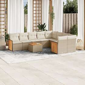 vidaXL Soffgrupp för trädgård med dynor 10 delar beige konstrotting 3227990