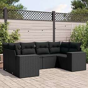 vidaXL Loungegrupp med dynor 6 delar svart konstrotting 3222974