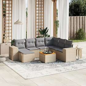 vidaXL Matgrupp för trädgården med dynor 8 delar beige konstrotting 3225562