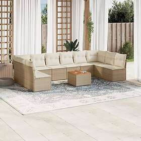 vidaXL Loungegrupp för trädgården m. dynor 11 delar beige konstrotting 3256128