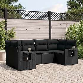 vidaXL Loungegrupp med dynor 6 delar svart konstrotting 3220574