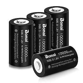 Bonai uppladdningsbara batterier D LR20 10 000 mAh (4-pack)