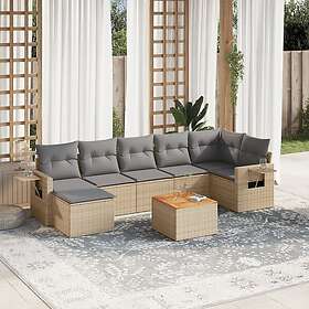 vidaXL Soffgrupp för trädgård med dynor 8 delar mixbeige konstrotting 3257004